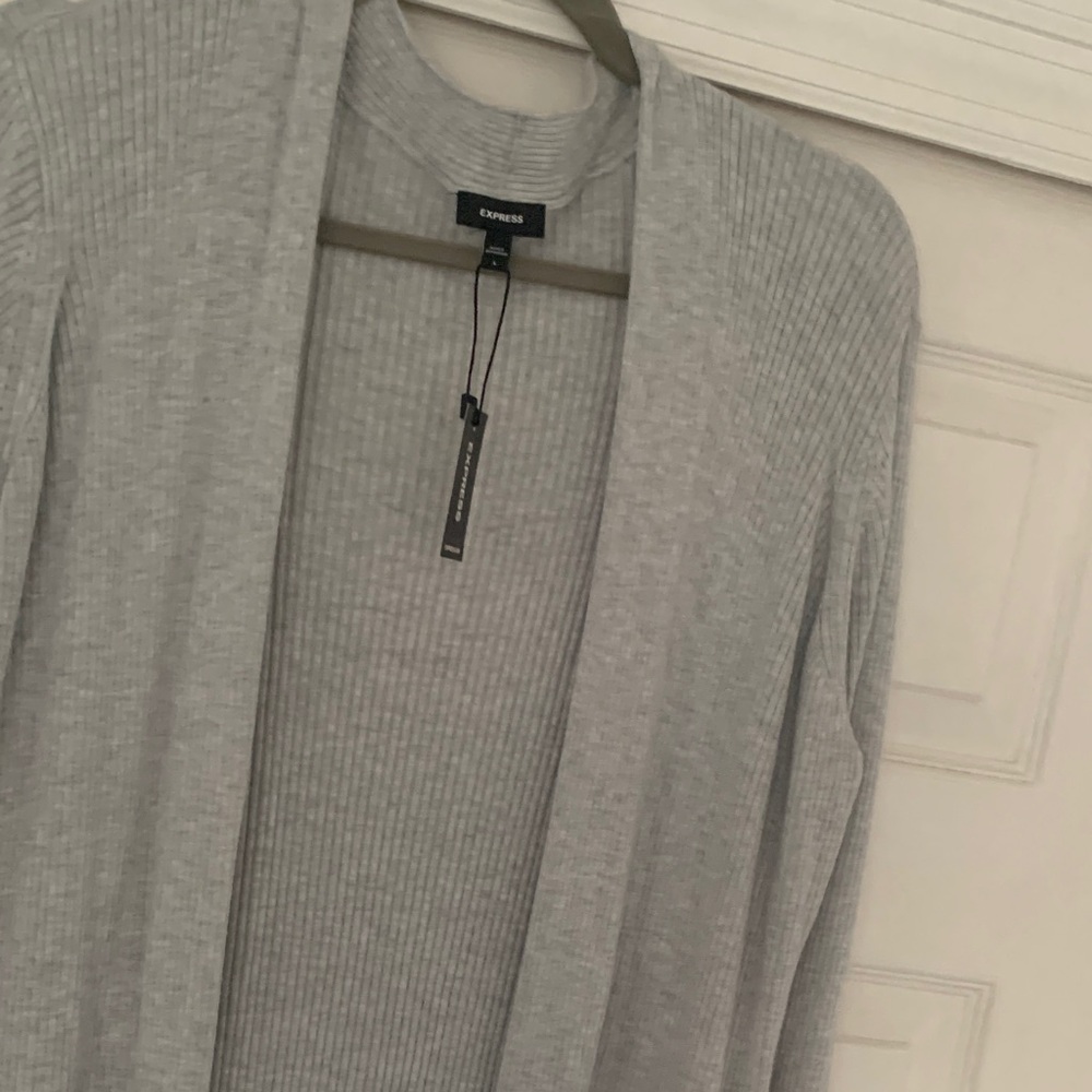Express Light Gray Ribbed Open-Front Cardigan